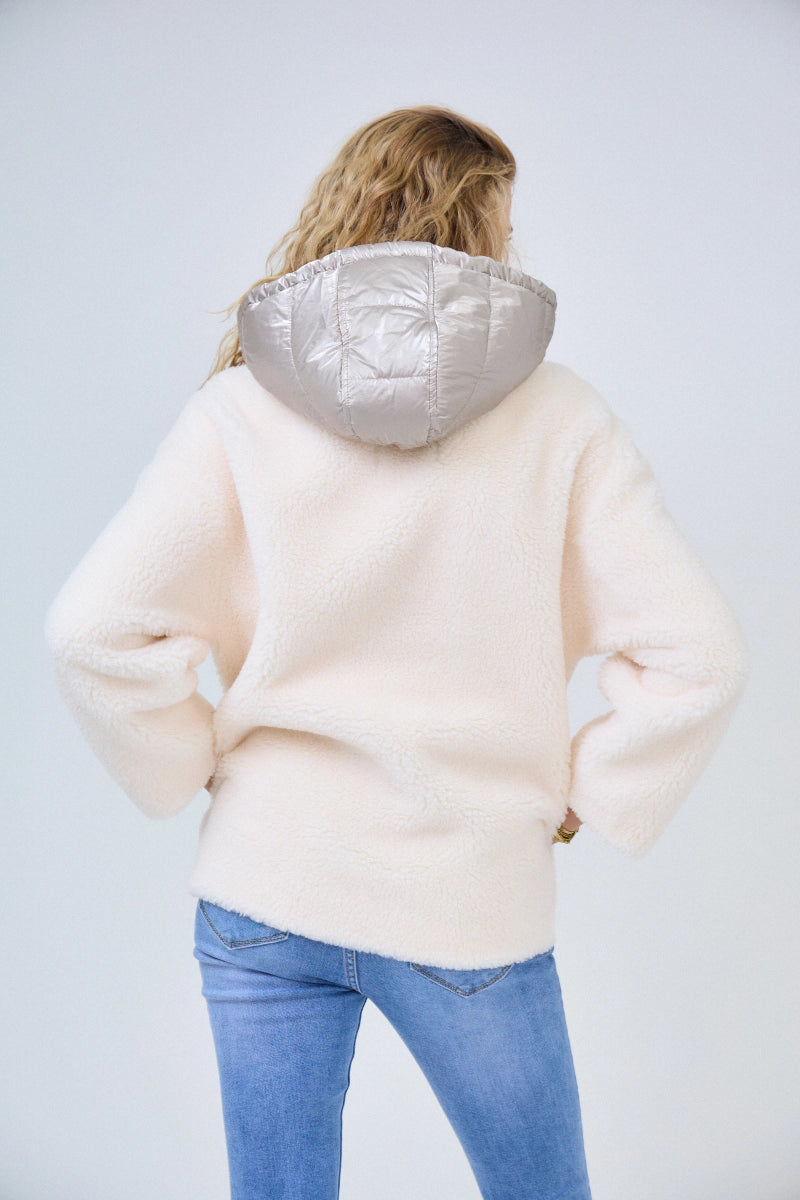 Veste bi - matière écru en shearling avec capuche brillante amovible - RIVE GAUCHE