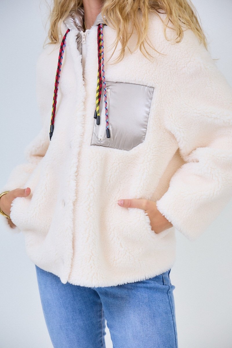Veste bi - matière écru en shearling avec capuche brillante amovible - RIVE GAUCHE