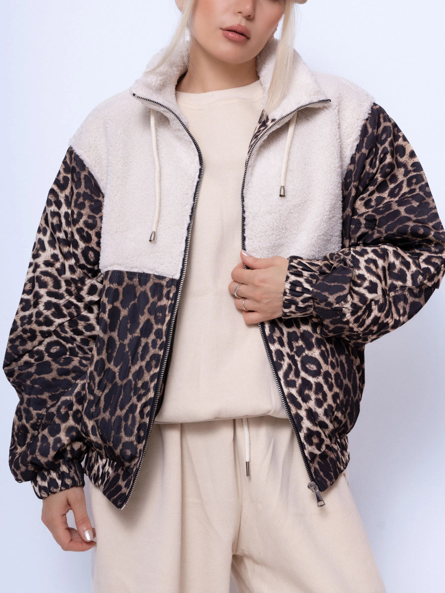 Veste bi matière léopard et moumoute - RIVE GAUCHE