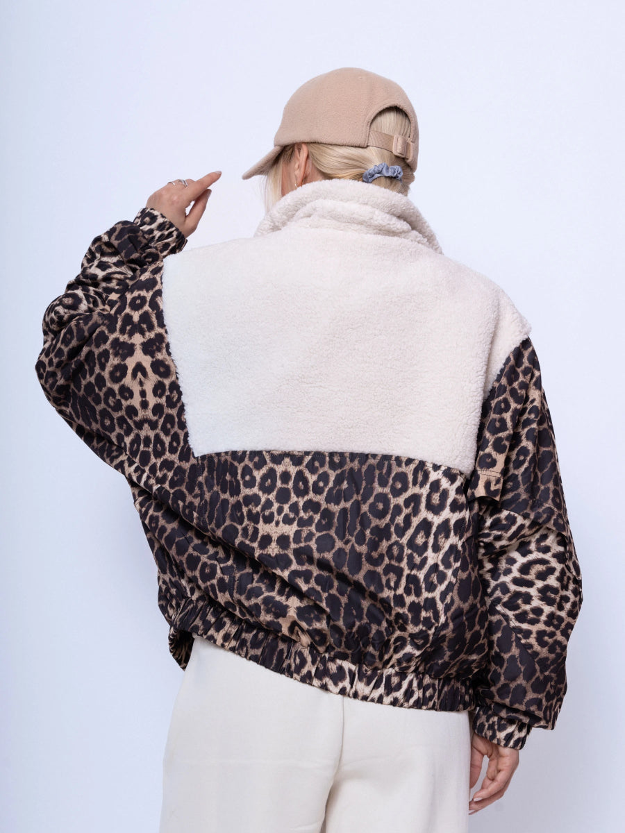 Veste bi matière léopard et moumoute - RIVE GAUCHE