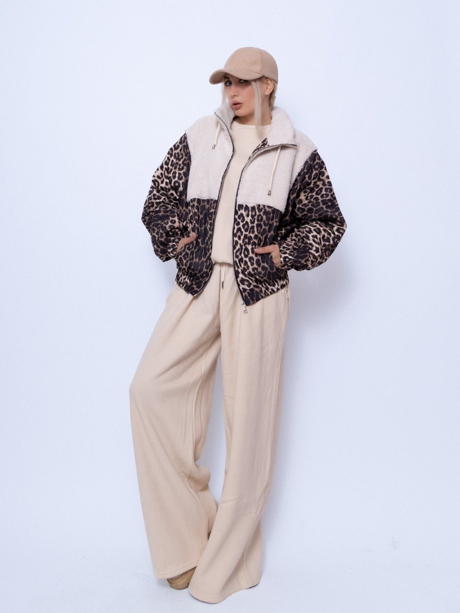 Veste bi matière léopard et moumoute - RIVE GAUCHE