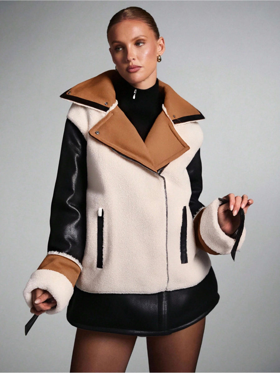 Veste bi matière moumoute et simili cuir Tora - RIVE GAUCHE