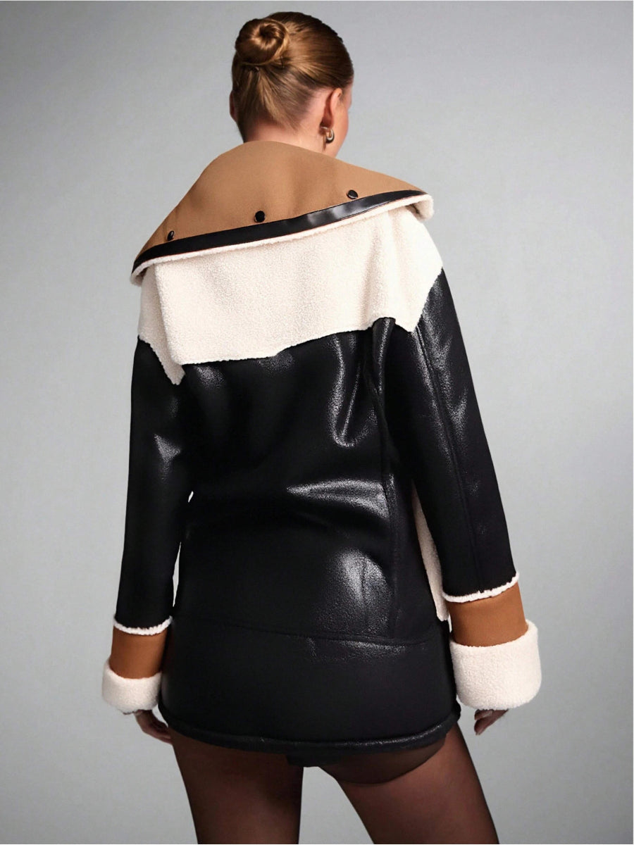 Veste bi matière moumoute et simili cuir Tora - RIVE GAUCHE