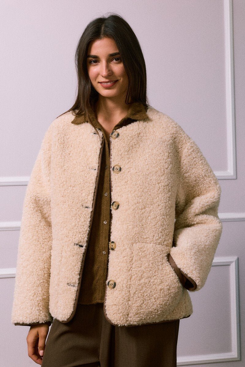 Veste bi matière réversible effet moumoute - RIVE GAUCHE