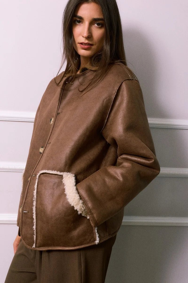 Veste bi matière réversible effet moumoute - RIVE GAUCHE