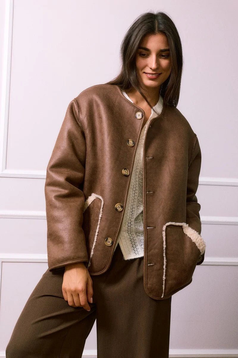 Veste bi matière réversible effet moumoute - RIVE GAUCHE