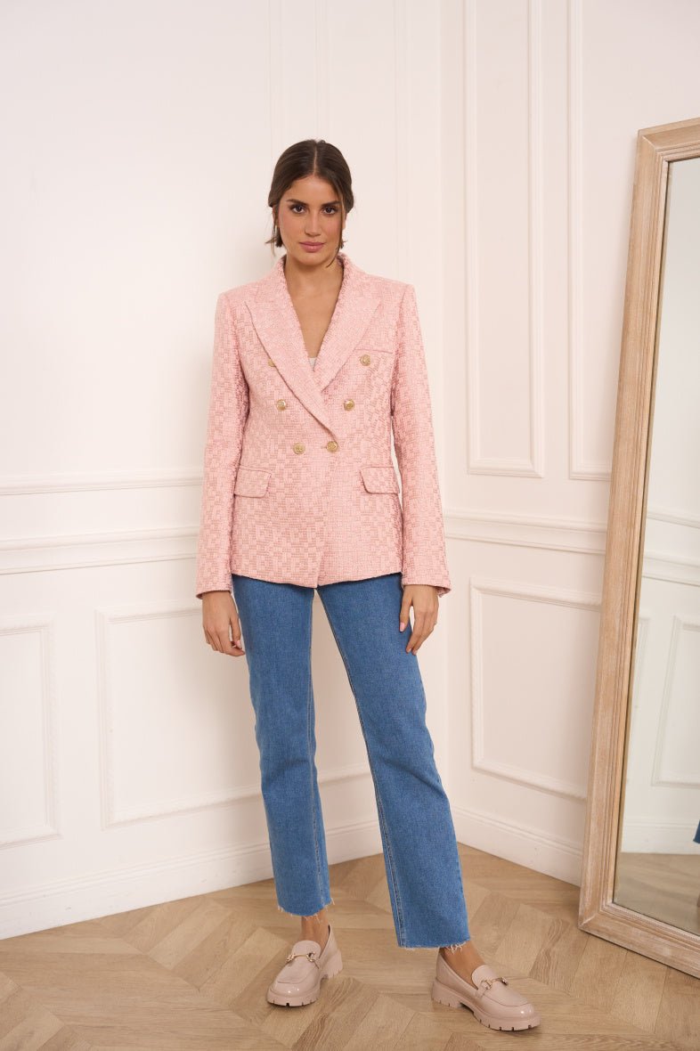 Veste blazer cintrée tweed avec boutonnage croisé blush - RIVE GAUCHE
