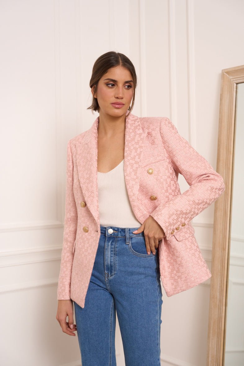 Veste blazer cintrée tweed avec boutonnage croisé blush - RIVE GAUCHE