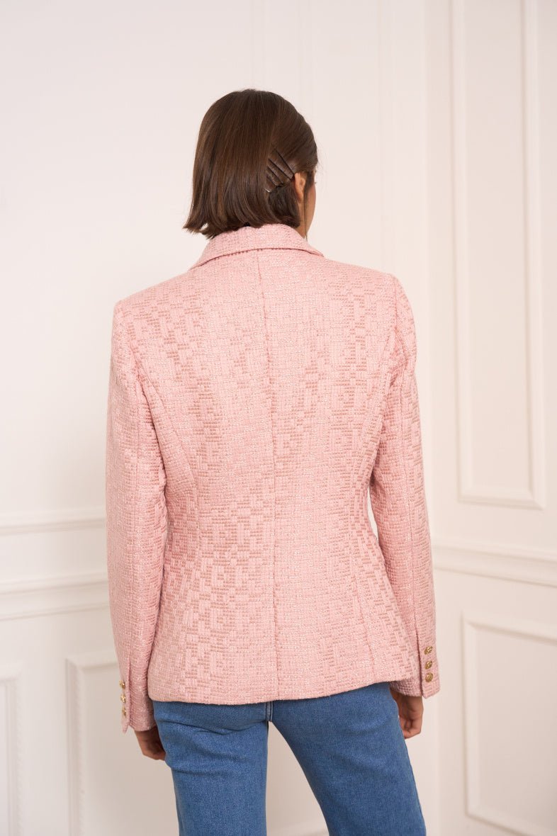 Veste blazer cintrée tweed avec boutonnage croisé blush - RIVE GAUCHE