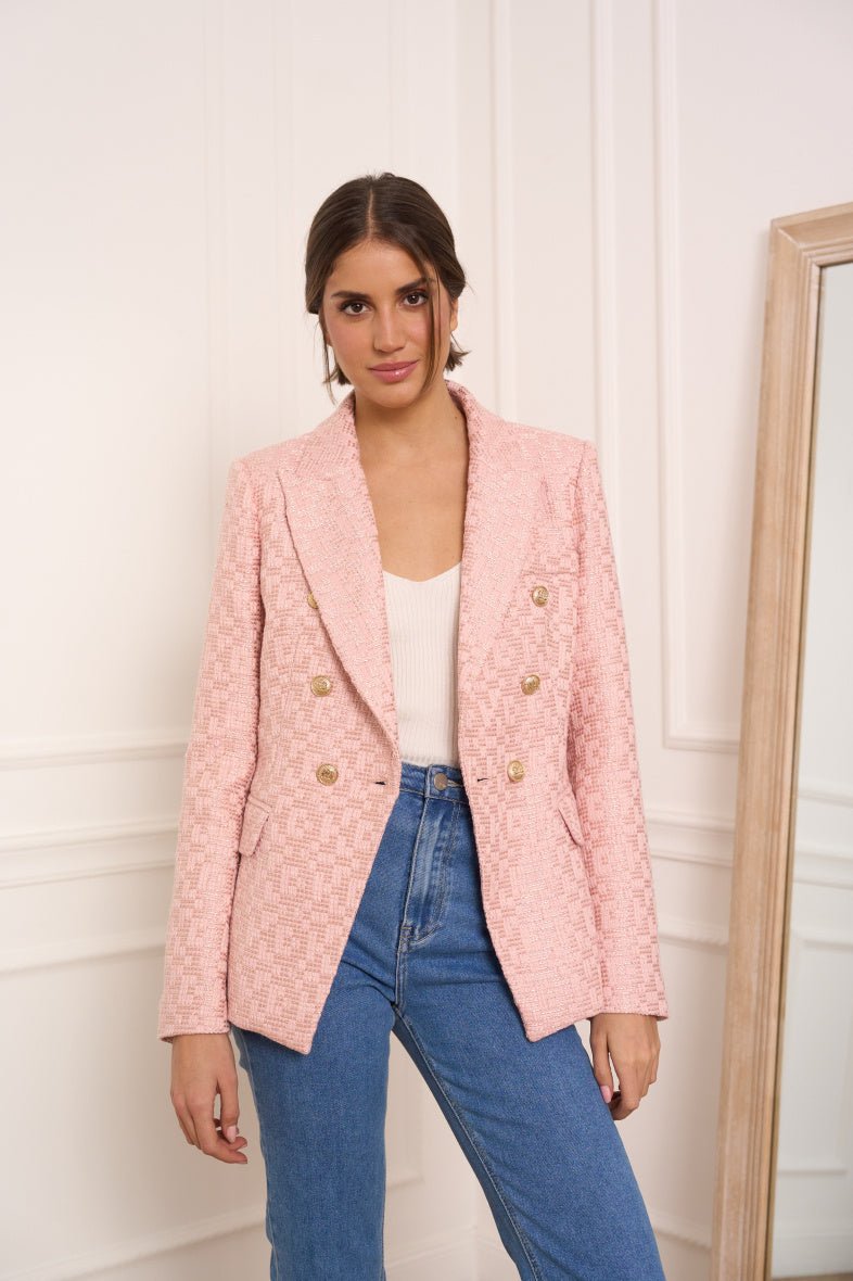 Veste blazer cintrée tweed avec boutonnage croisé blush - RIVE GAUCHE