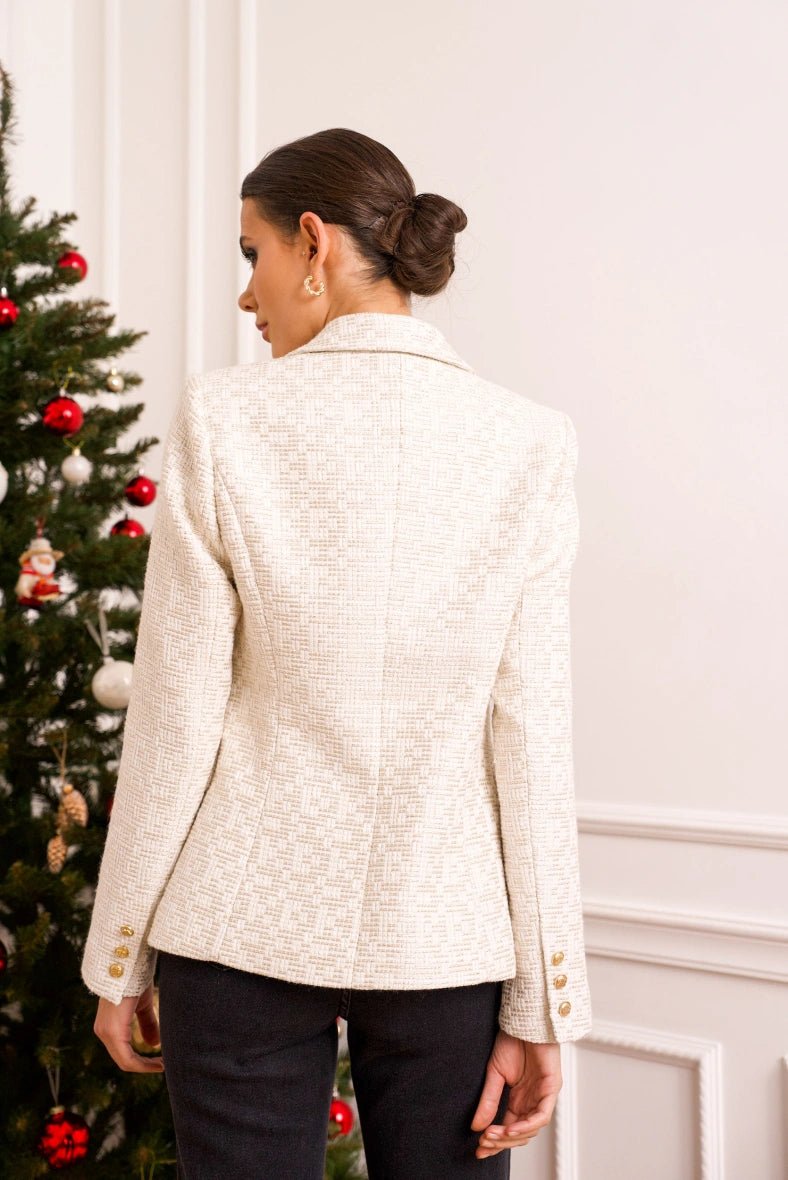Veste blazer cintrée tweed avec boutonnage croisé écru - RIVE GAUCHE