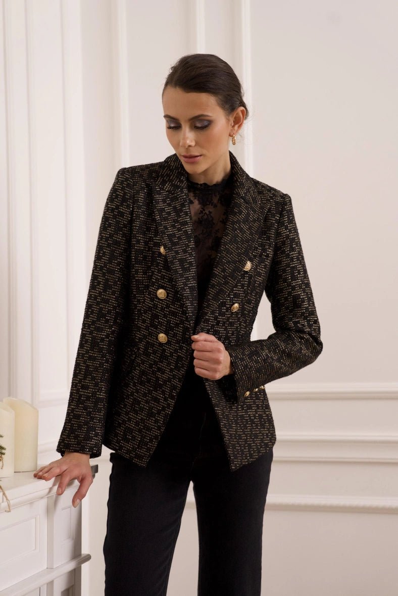 Veste blazer cintrée tweed avec boutonnage croisé noire - RIVE GAUCHE