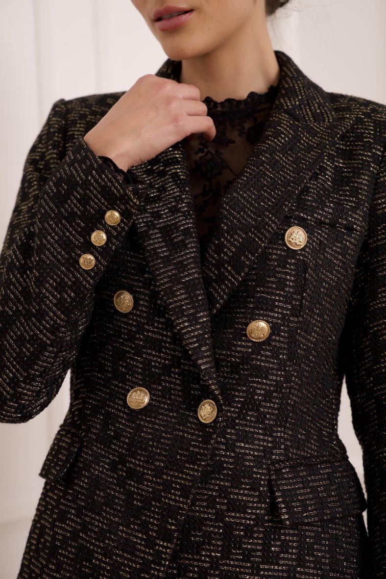 Veste blazer cintrée tweed avec boutonnage croisé noire - RIVE GAUCHE
