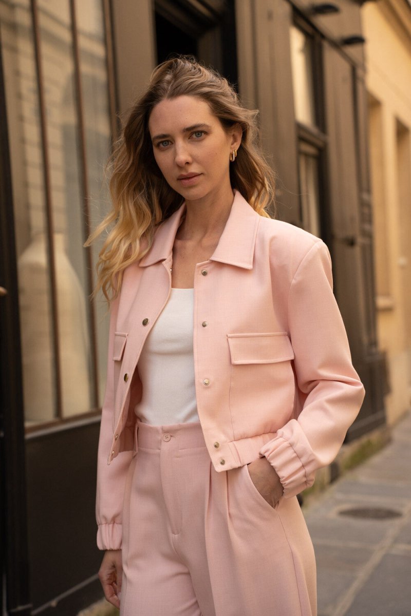 Veste bomber courte Johanna à col chemise rose - RIVE GAUCHE