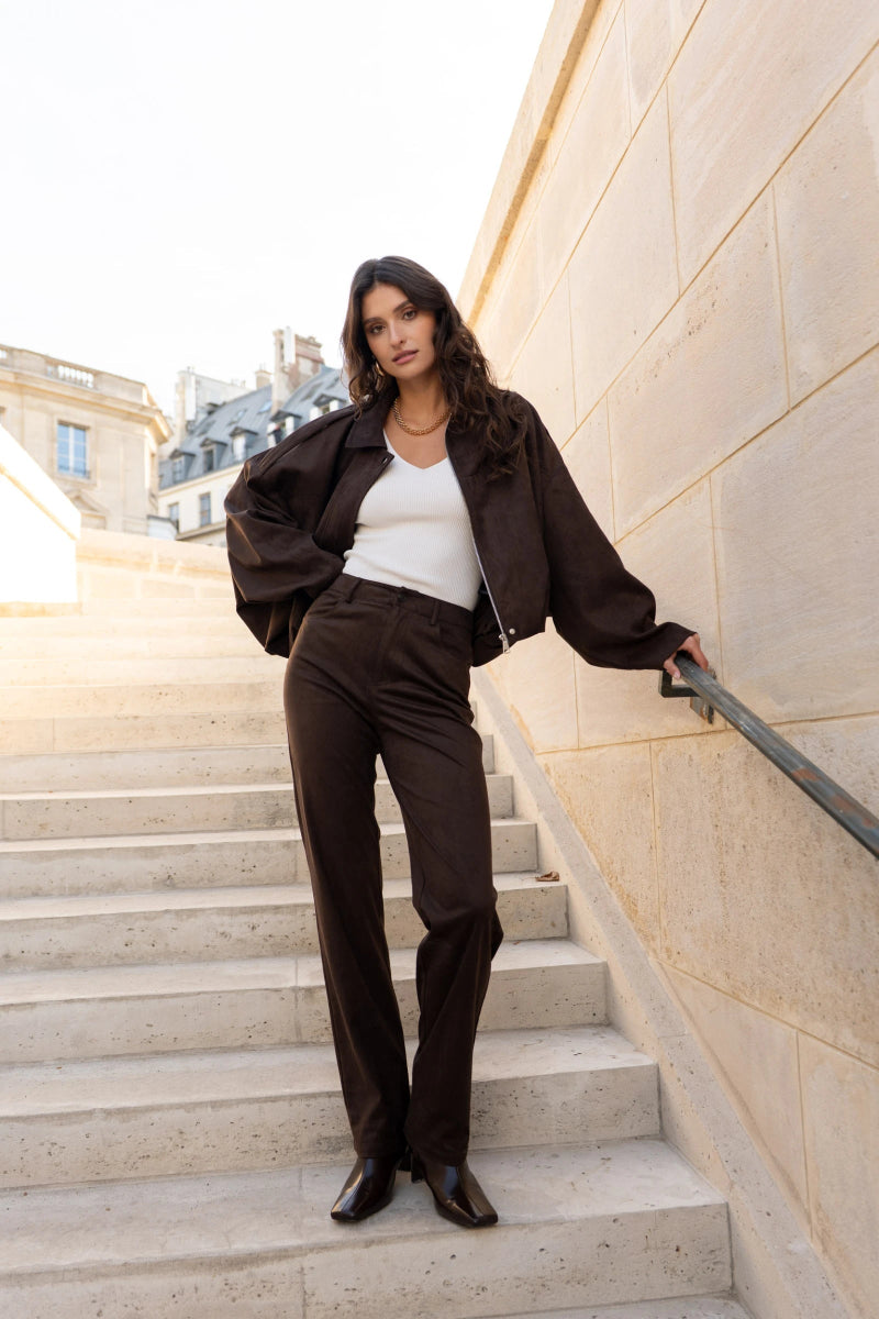 Veste bomber oversize brun en suédine coupe ample - RIVE GAUCHE
