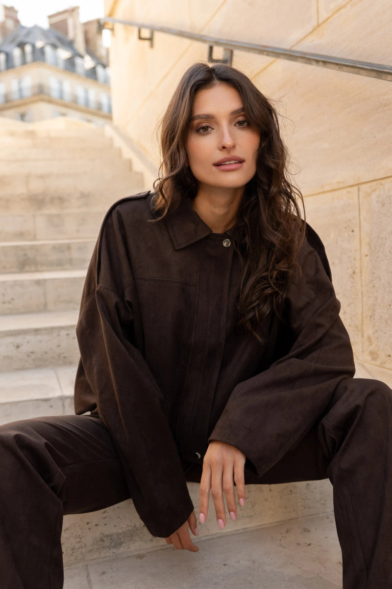 Veste bomber oversize brun en suédine coupe ample - RIVE GAUCHE