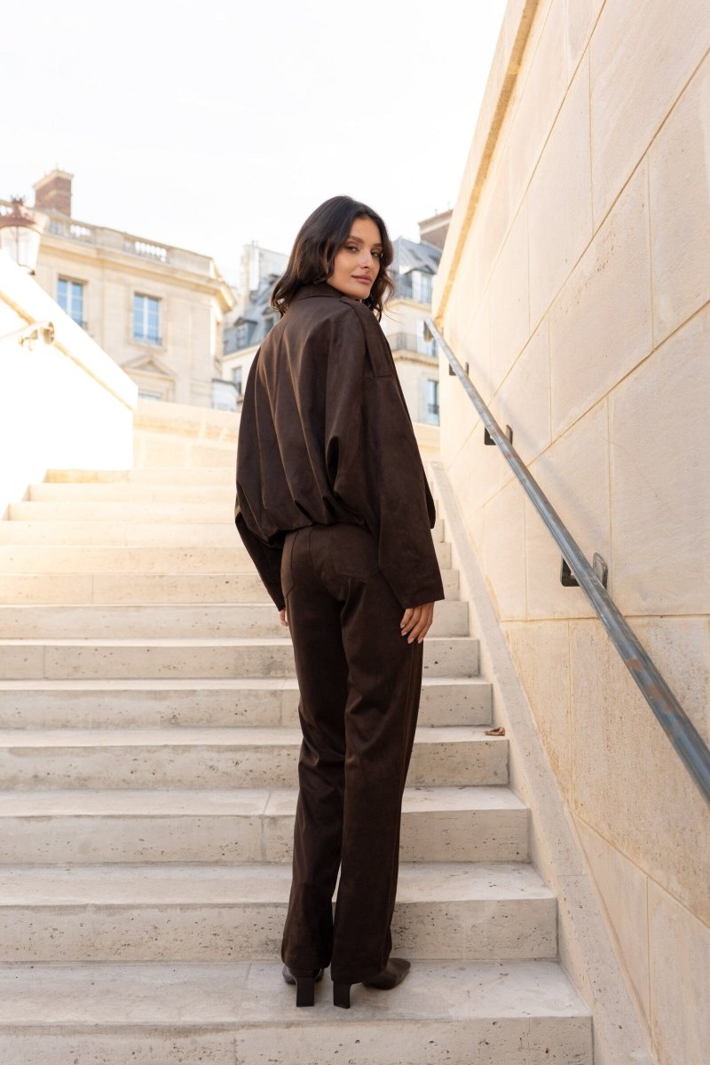 Veste bomber oversize brun en suédine coupe ample - RIVE GAUCHE