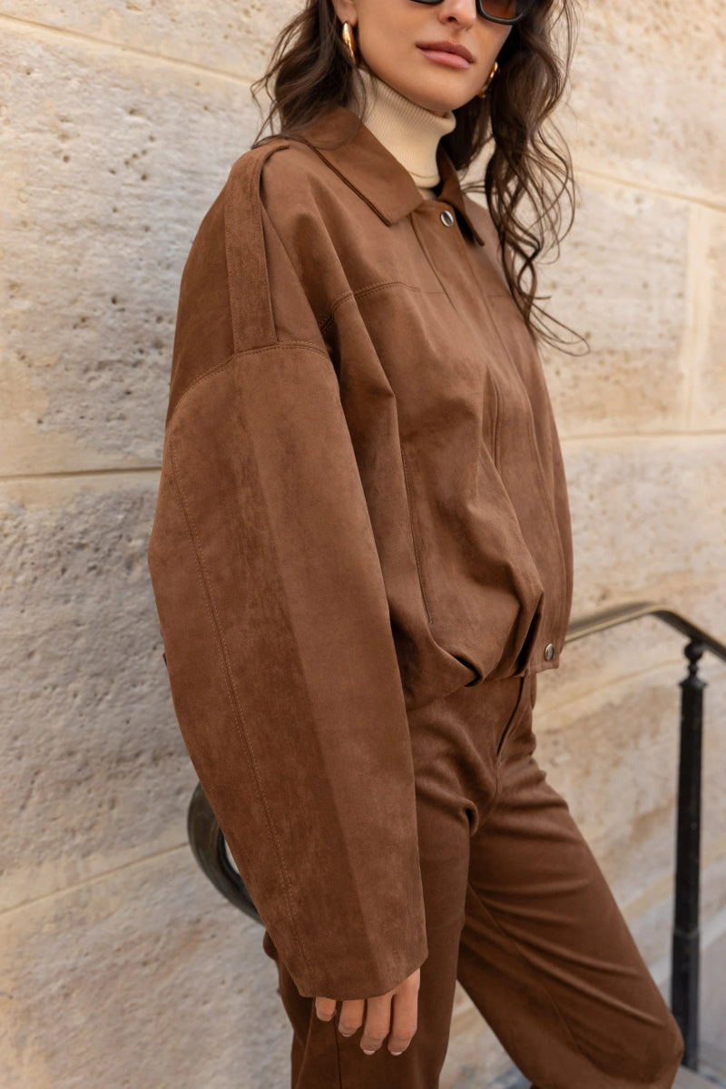 Veste bomber oversize camel en suédine coupe ample - RIVE GAUCHE
