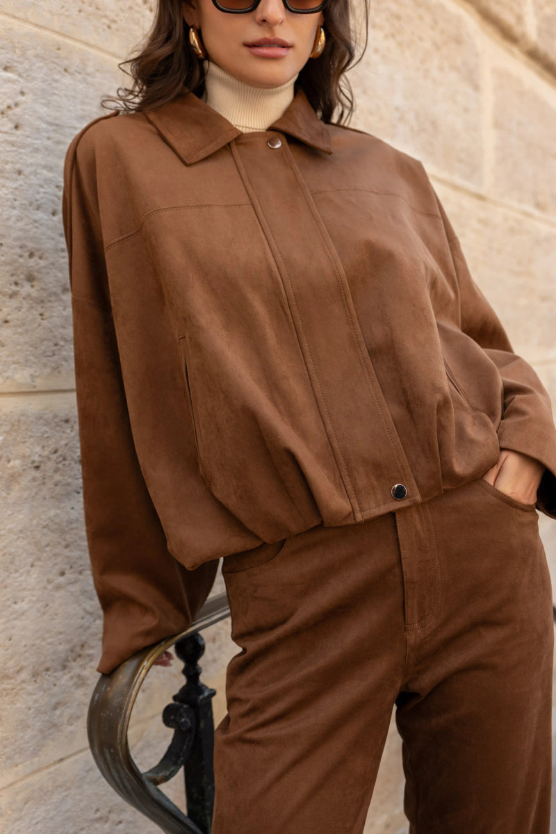 Veste bomber oversize camel en suédine coupe ample - RIVE GAUCHE