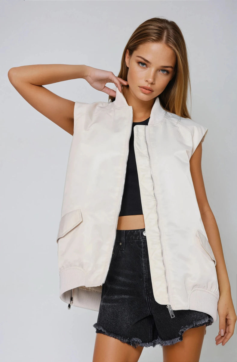 Veste bomber oversize écrue en k - way sans manches - RIVE GAUCHE