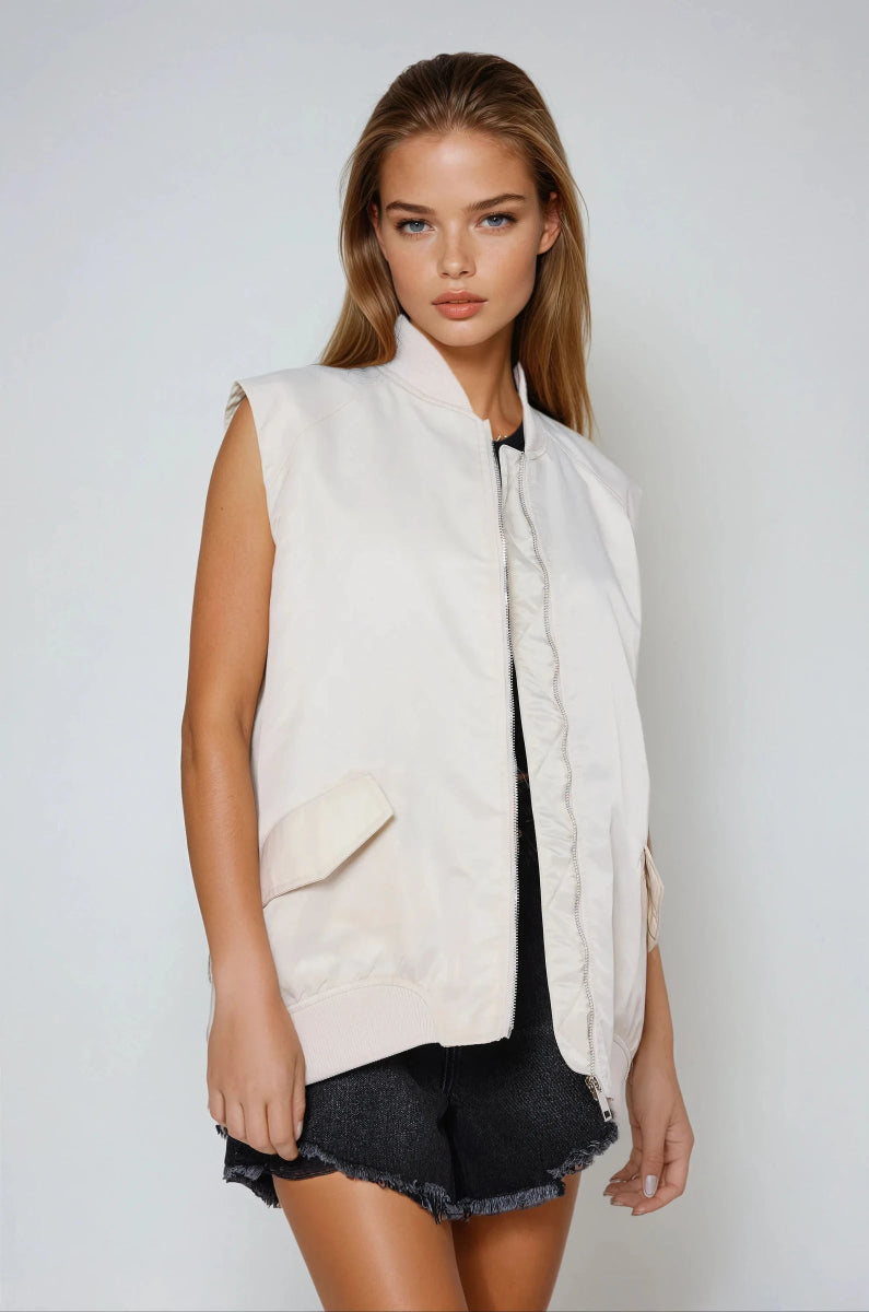 Veste bomber oversize écrue en k - way sans manches - RIVE GAUCHE