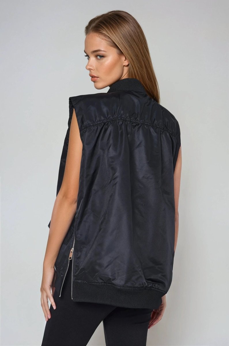 Veste bomber oversize noire en k - way sans manches - RIVE GAUCHE