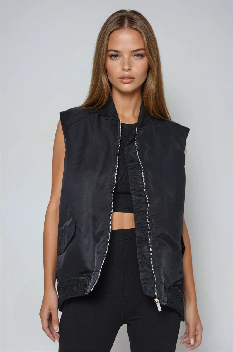 Veste bomber oversize noire en k - way sans manches - RIVE GAUCHE