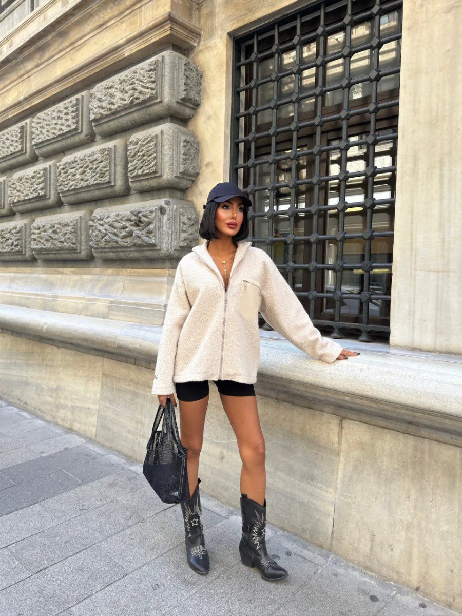 Veste bouclette zippée avec poches - RIVE GAUCHE