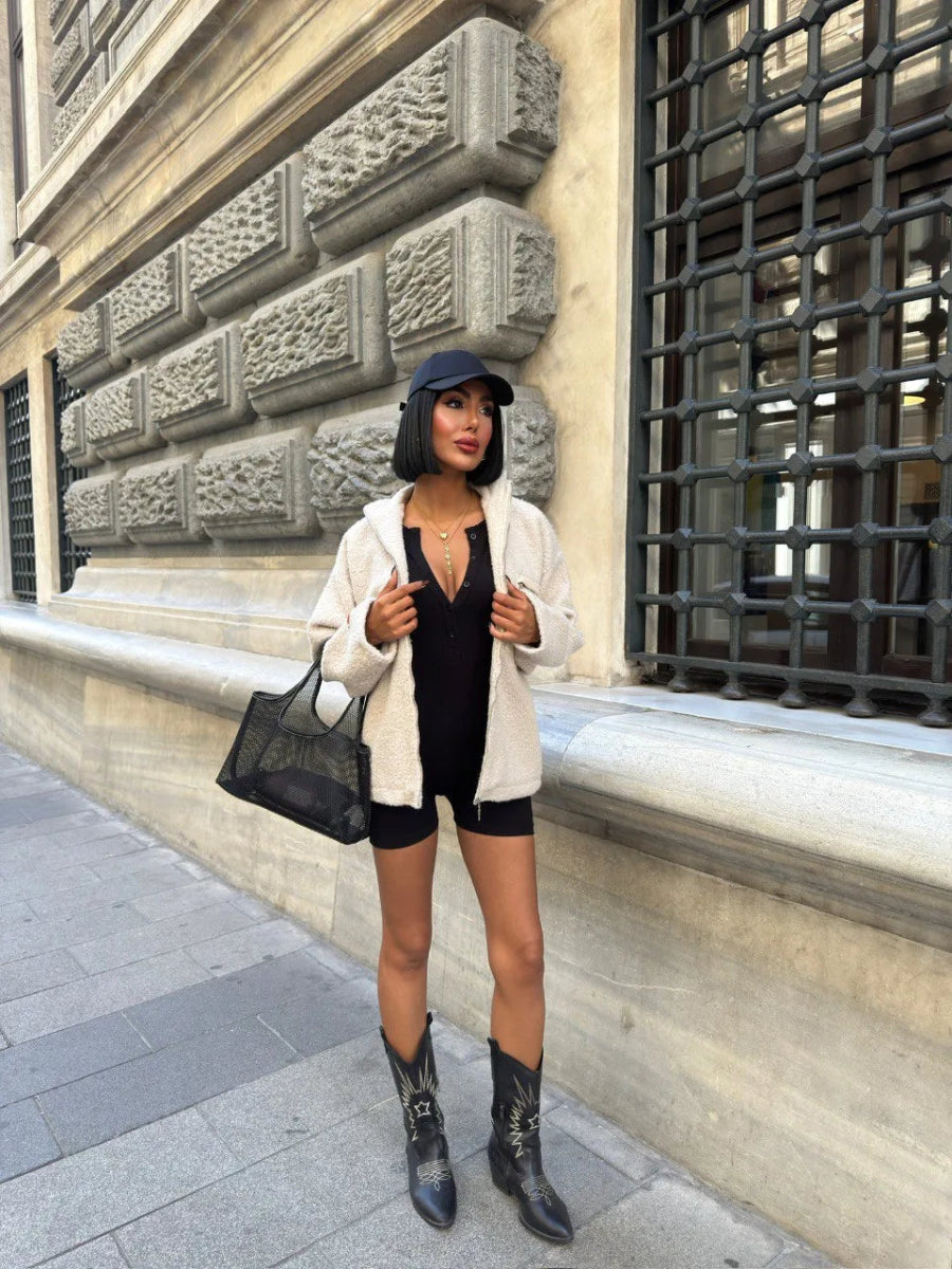 Veste bouclette zippée avec poches - RIVE GAUCHE