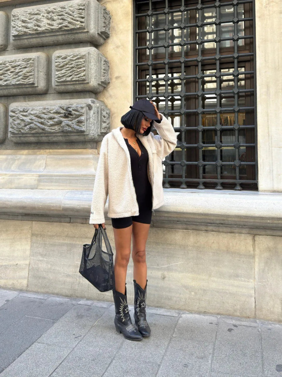 Veste bouclette zippée avec poches - RIVE GAUCHE