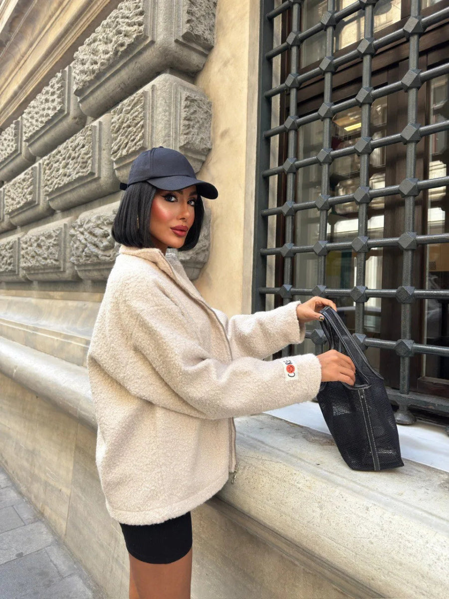 Veste bouclette zippée avec poches - RIVE GAUCHE