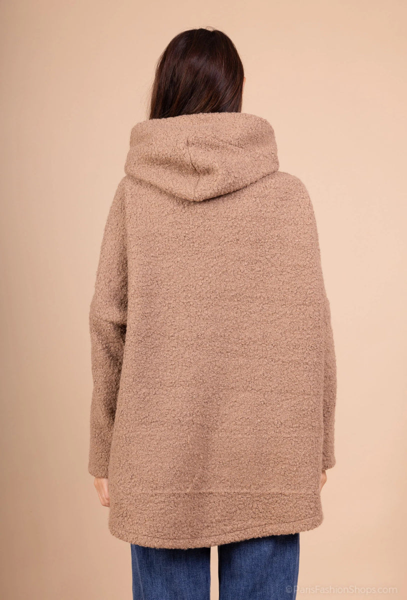 Veste boutonnée en bouclette à capuche camel - RIVE GAUCHE
