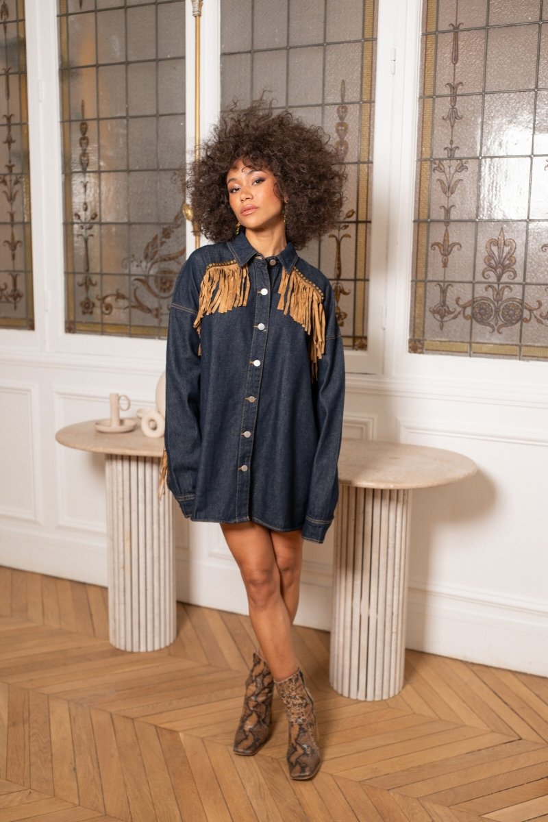 Veste chemise en denim oversize à franges Sophia - RIVE GAUCHE