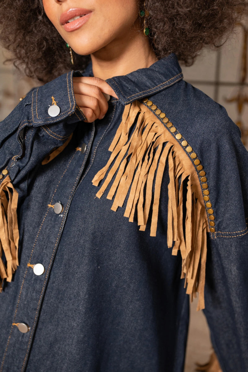 Veste chemise en denim oversize à franges Sophia - RIVE GAUCHE