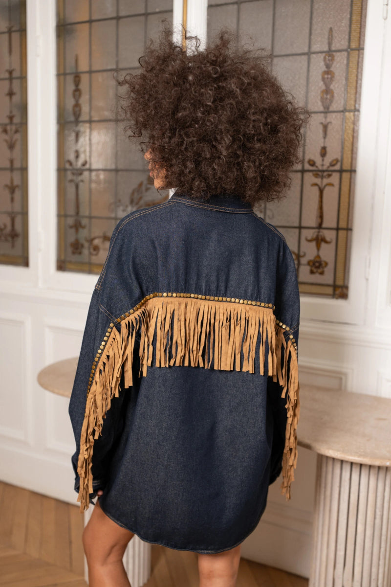 Veste chemise en denim oversize à franges Sophia - RIVE GAUCHE