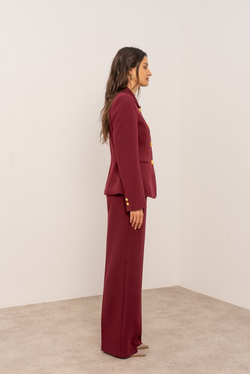 Veste cintrée bordeaux Aura avec col chemise structuré et boutons dorés - RIVE GAUCHE