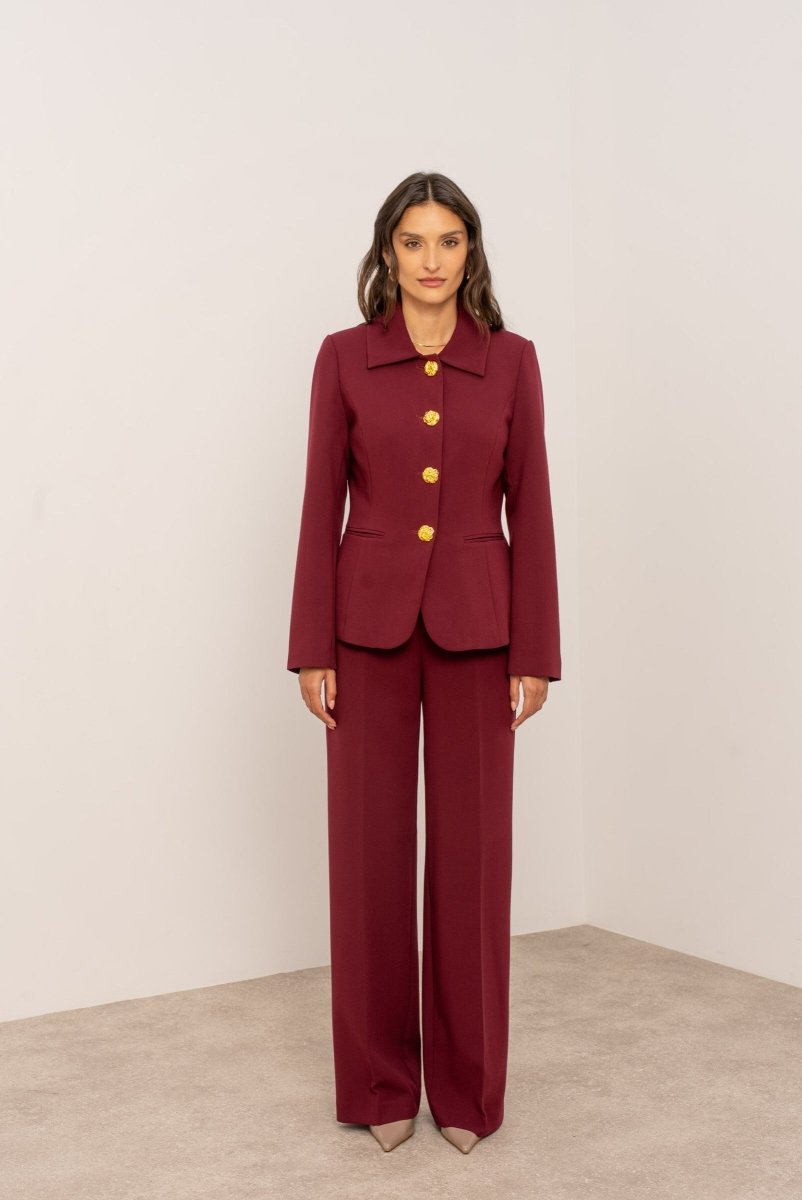 Veste cintrée bordeaux Aura avec col chemise structuré et boutons dorés - RIVE GAUCHE