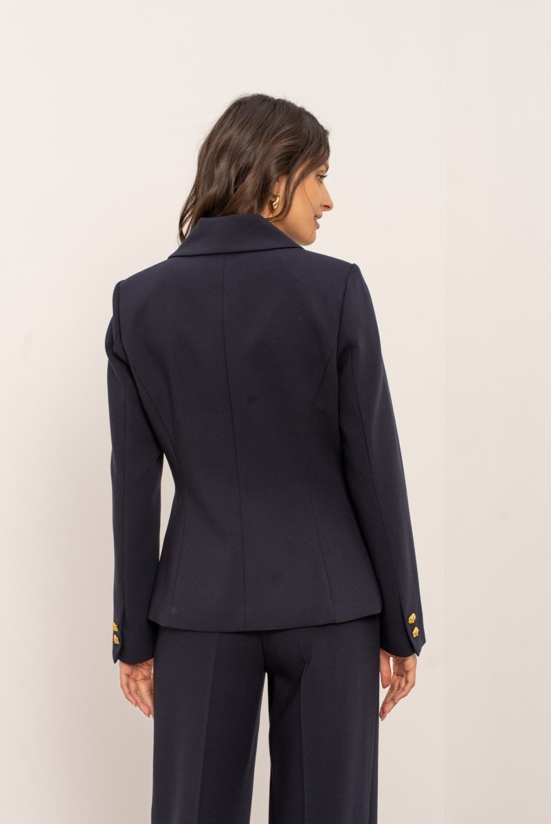 Veste cintrée marine Aura avec col chemise structuré et boutons dorés - RIVE GAUCHE