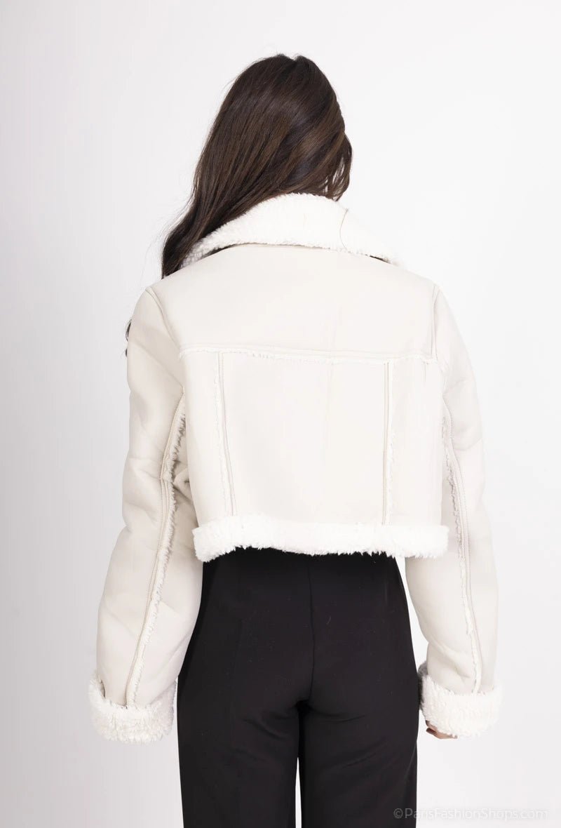 Veste courte croisée en daim synthétique beige et shearling - RIVE GAUCHE