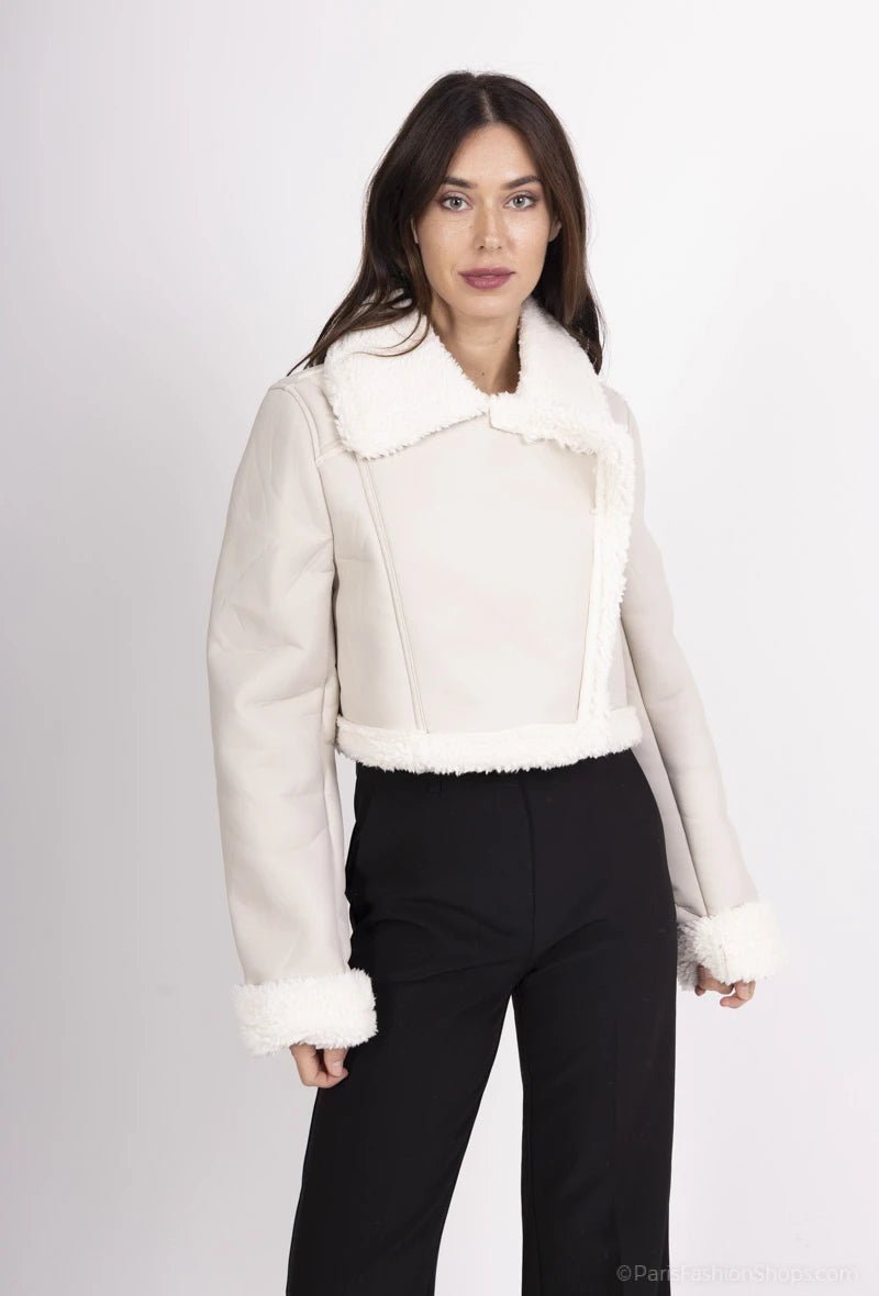 Veste courte croisée en daim synthétique beige et shearling - RIVE GAUCHE