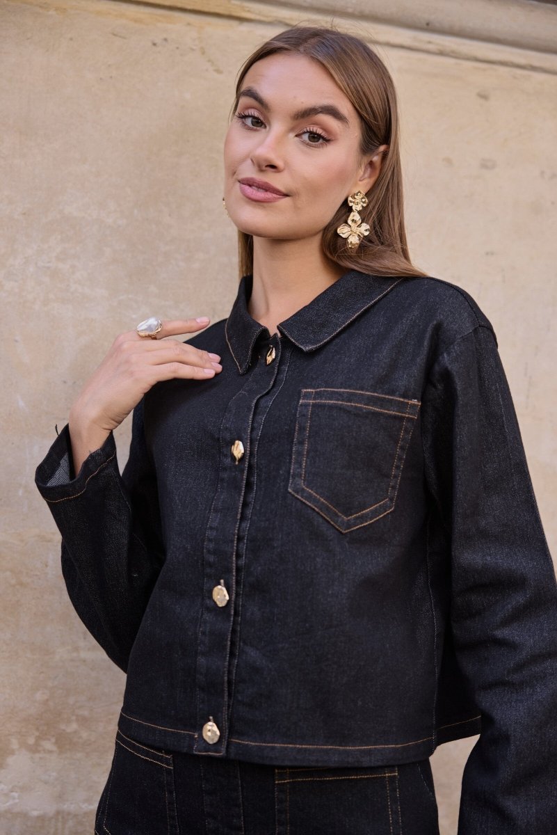 Veste courte en jean bleu foncé - RIVE GAUCHE