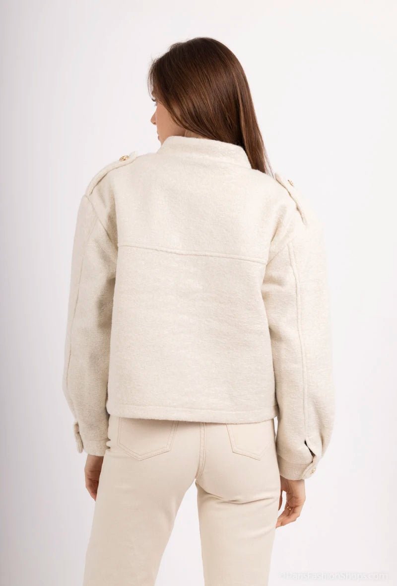 Veste courte en moumoute ivoire avec boutons dorés - RIVE GAUCHE
