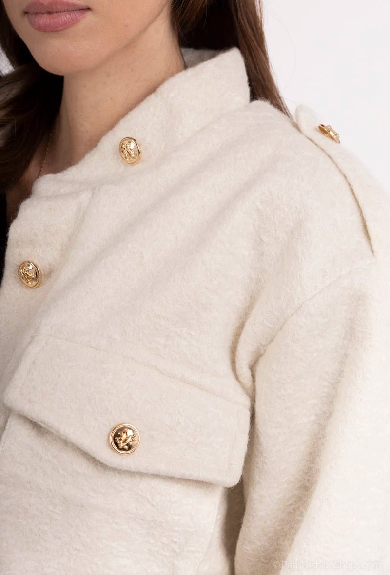 Veste courte en moumoute ivoire avec boutons dorés - RIVE GAUCHE