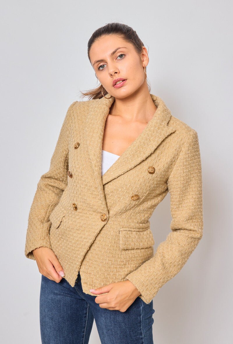 Veste croisée beige en tweed - RIVE GAUCHE