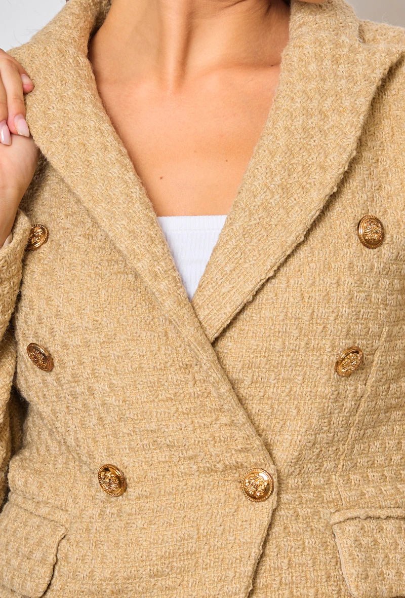 Veste croisée beige en tweed - RIVE GAUCHE
