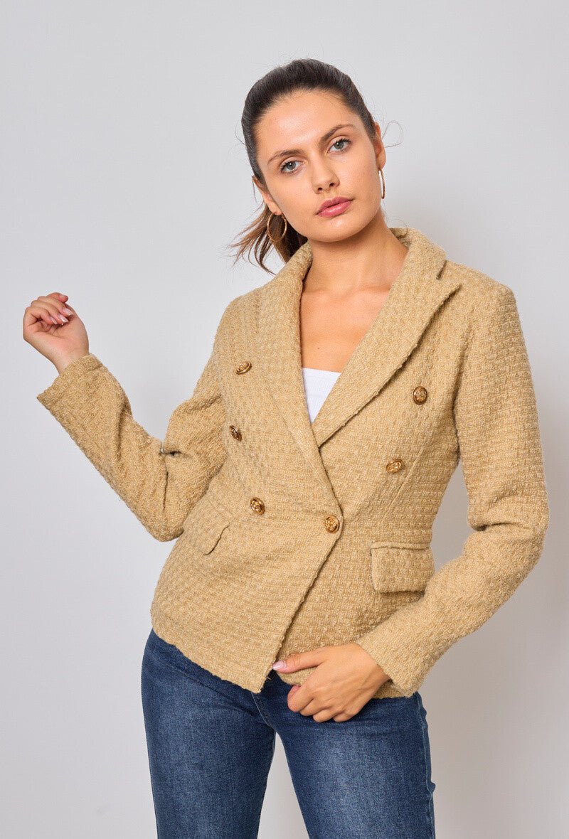 Veste croisée beige en tweed - RIVE GAUCHE