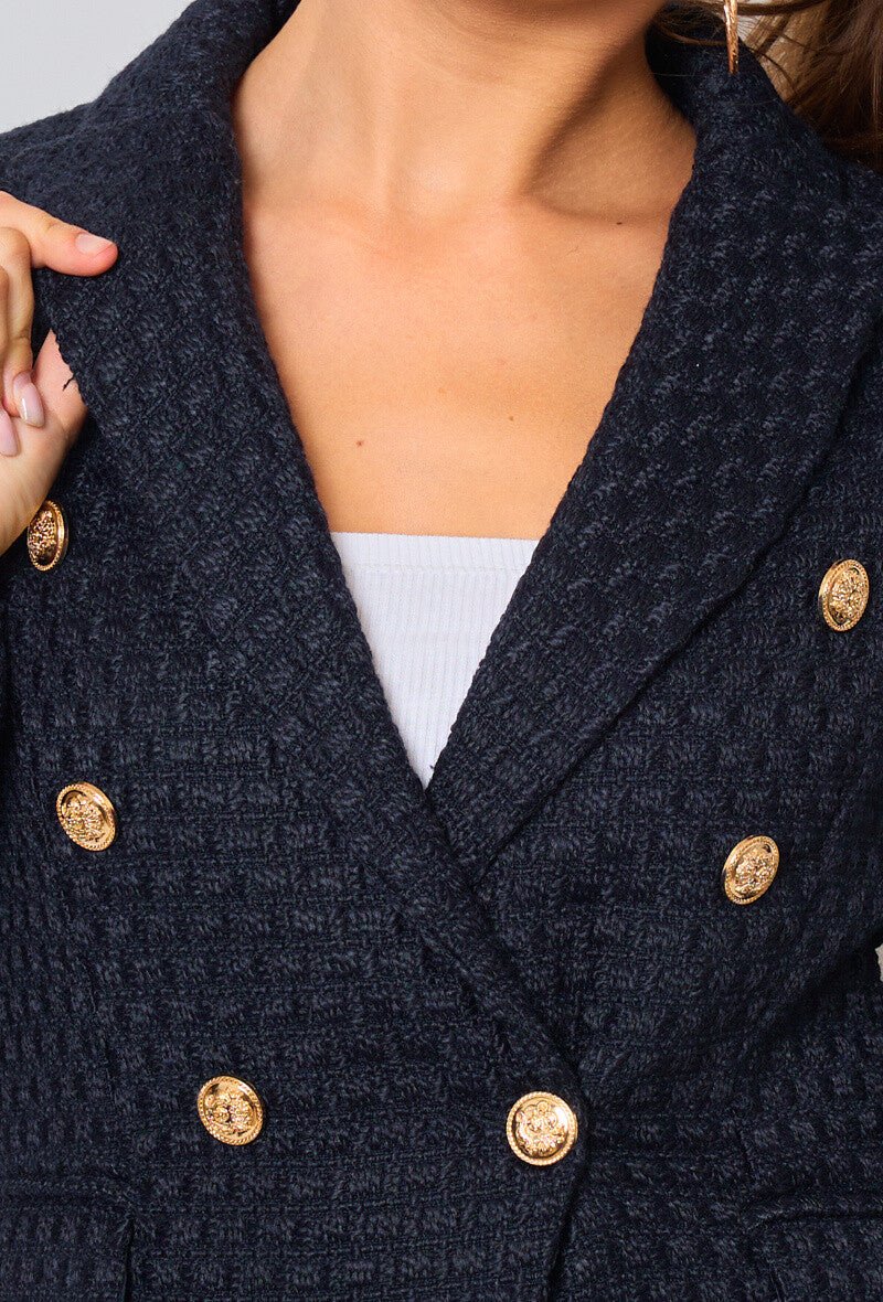 Veste croisée bleu marine en tweed - RIVE GAUCHE