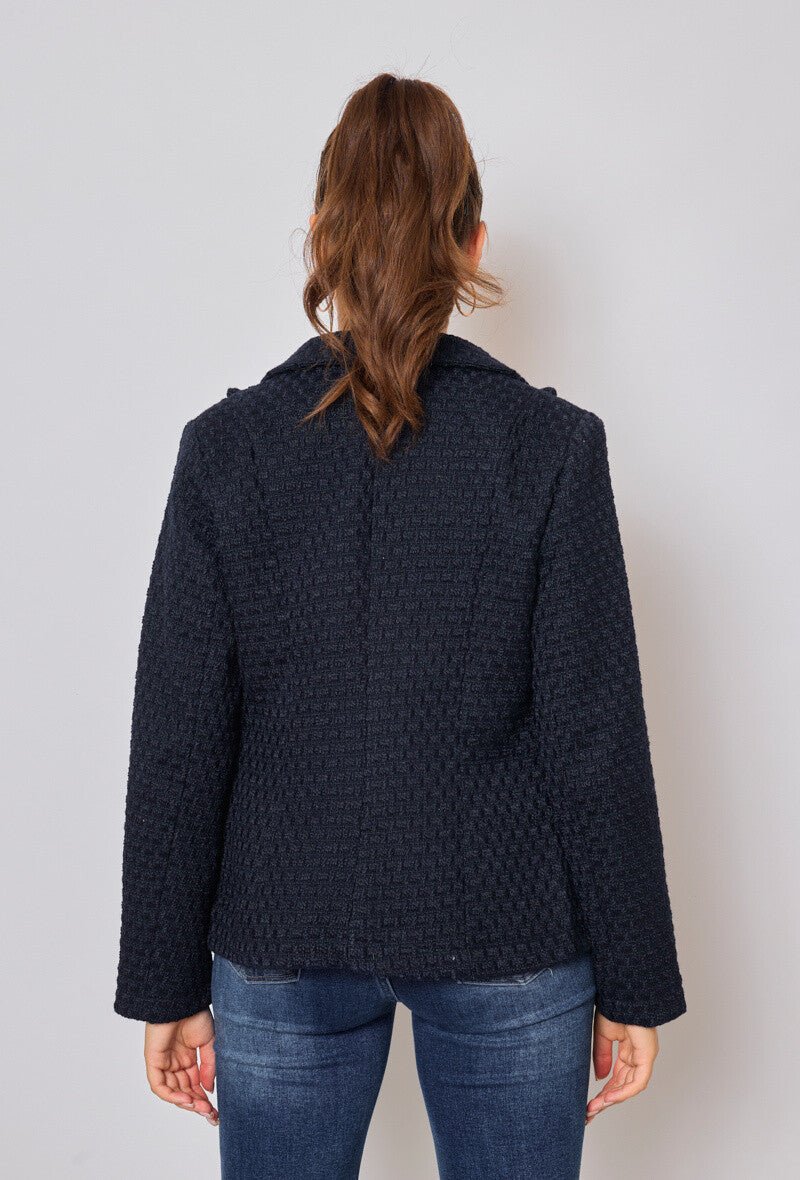 Veste croisée bleu marine en tweed - RIVE GAUCHE