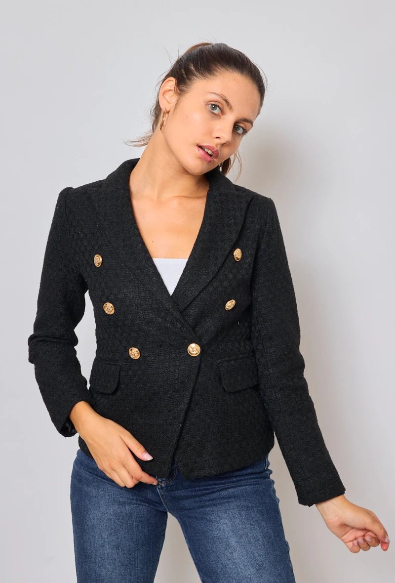 Veste croisée noire en tweed - RIVE GAUCHE