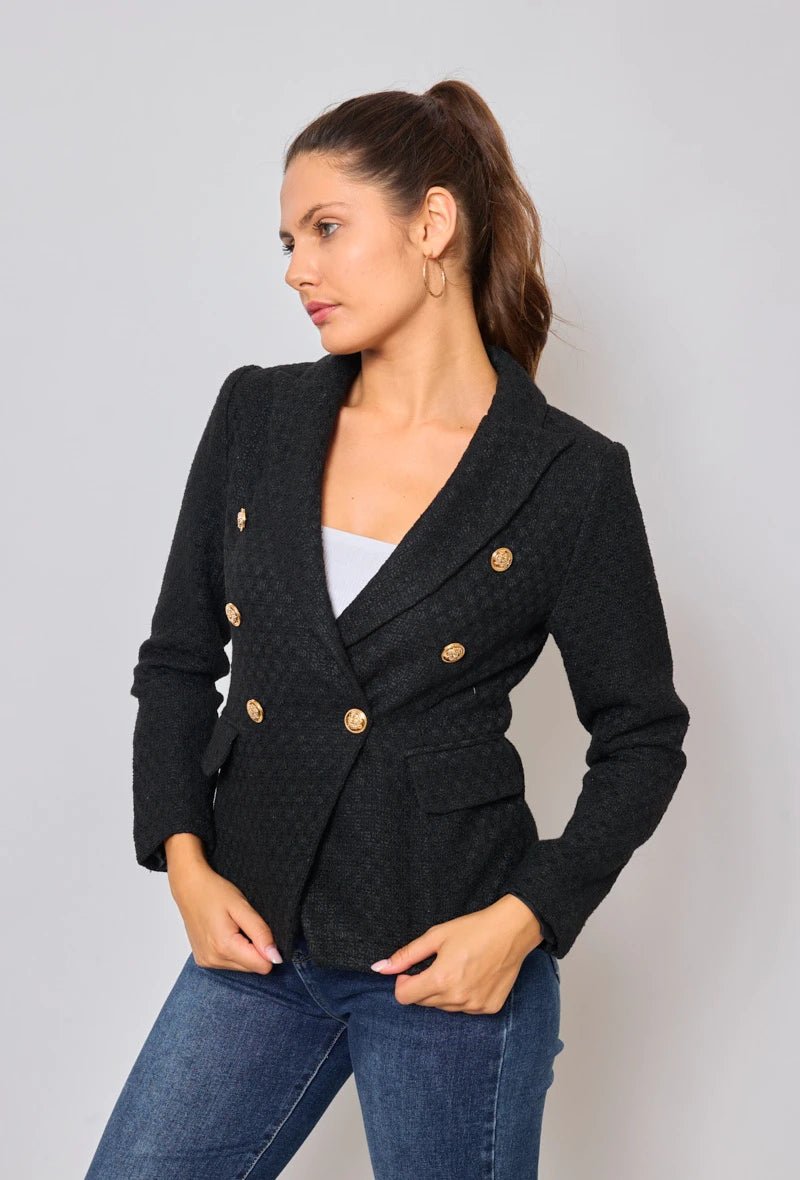Veste croisée noire en tweed - RIVE GAUCHE